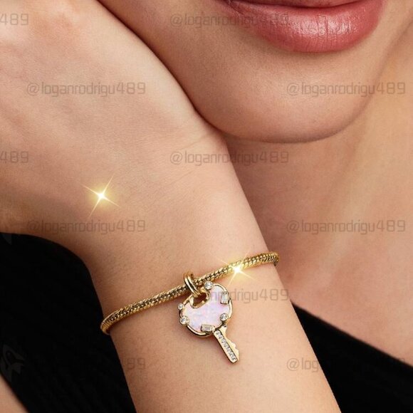 Pandora Opalescent Pink Love Key Large Dangle Charm - Picture 4 of 6